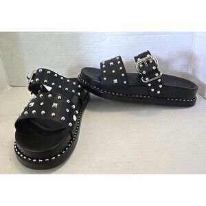 Bonatti Juana Sandals Vegan Leather Silver Studs Black Comfort Slip-on Size 38